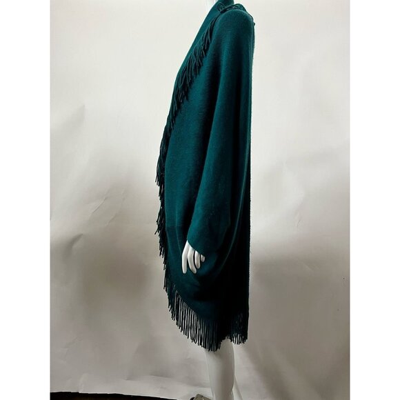 Layers By Lizden Womens Duster Sweater Shawl Blue Long Sleeve Fringe Plus OS - Picture 4 of 12